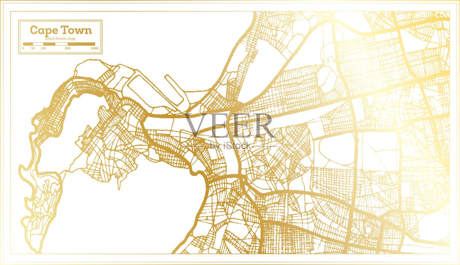 南非开普敦城市地图以复古的风格呈现插画图片素材