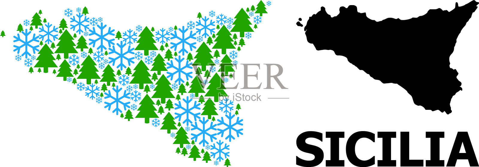 新年拼贴地图西西里岛与雪插画图片素材