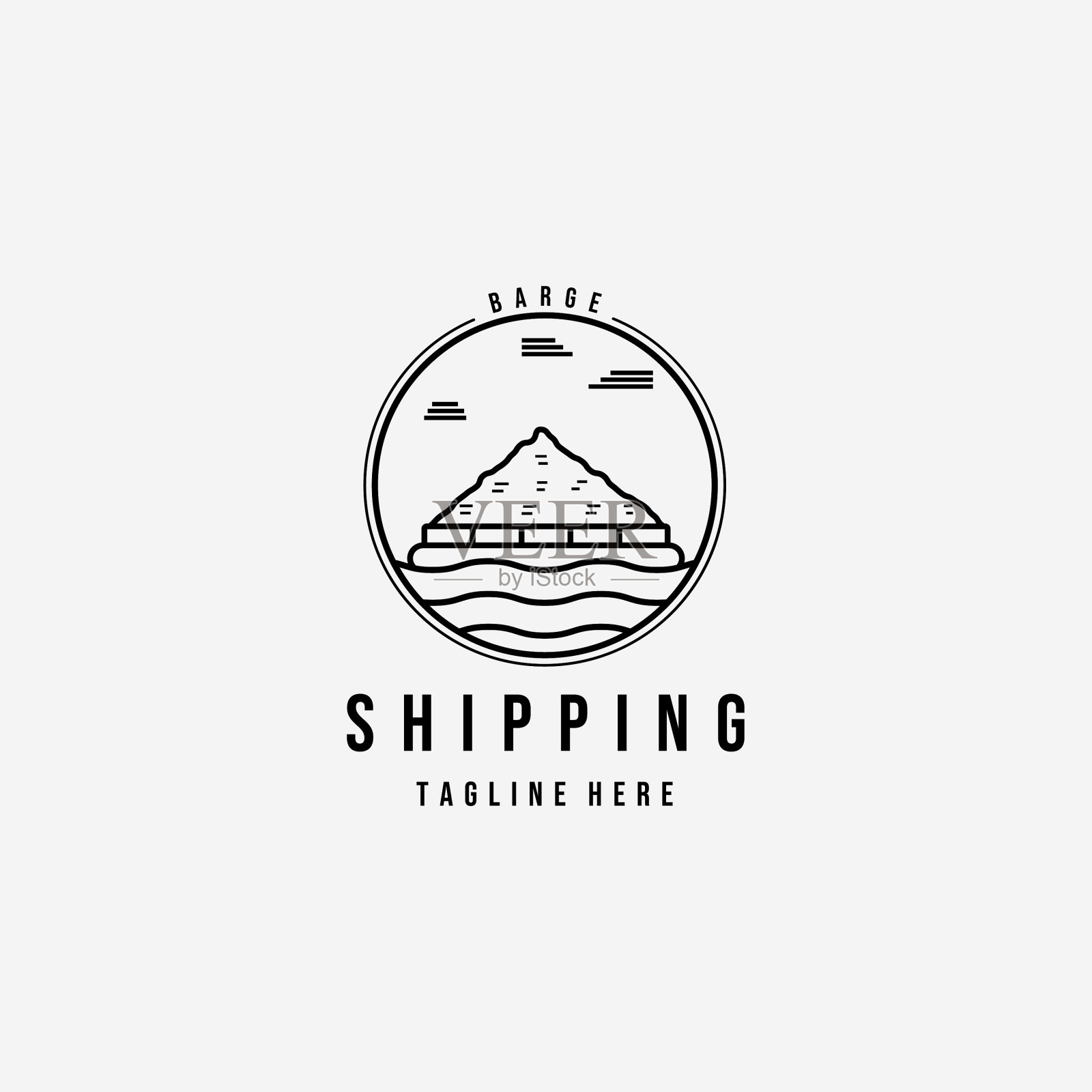 海上运输驳船标志设计线插画图片素材