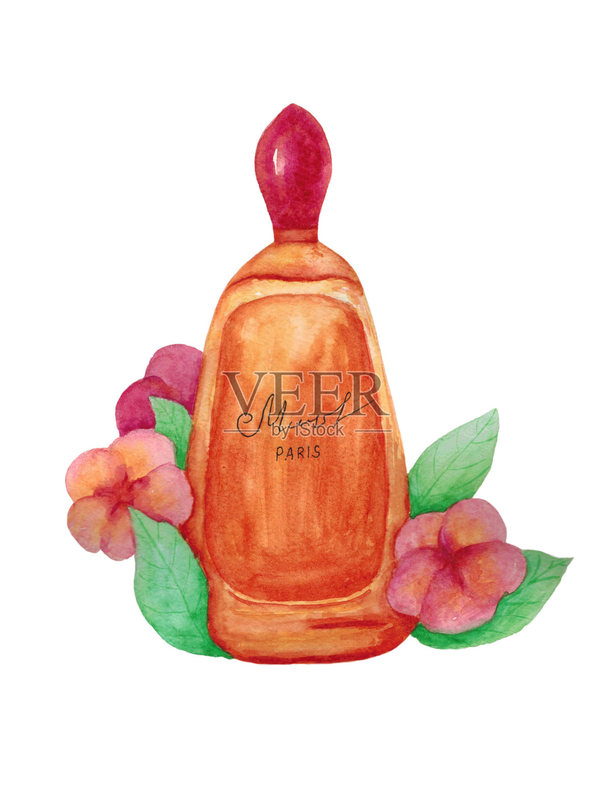 一瓶香水，香味扑鼻。插画图片素材