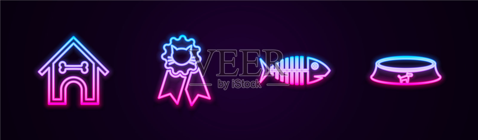 设线狗屋和骨猫奖励标志插画图片素材