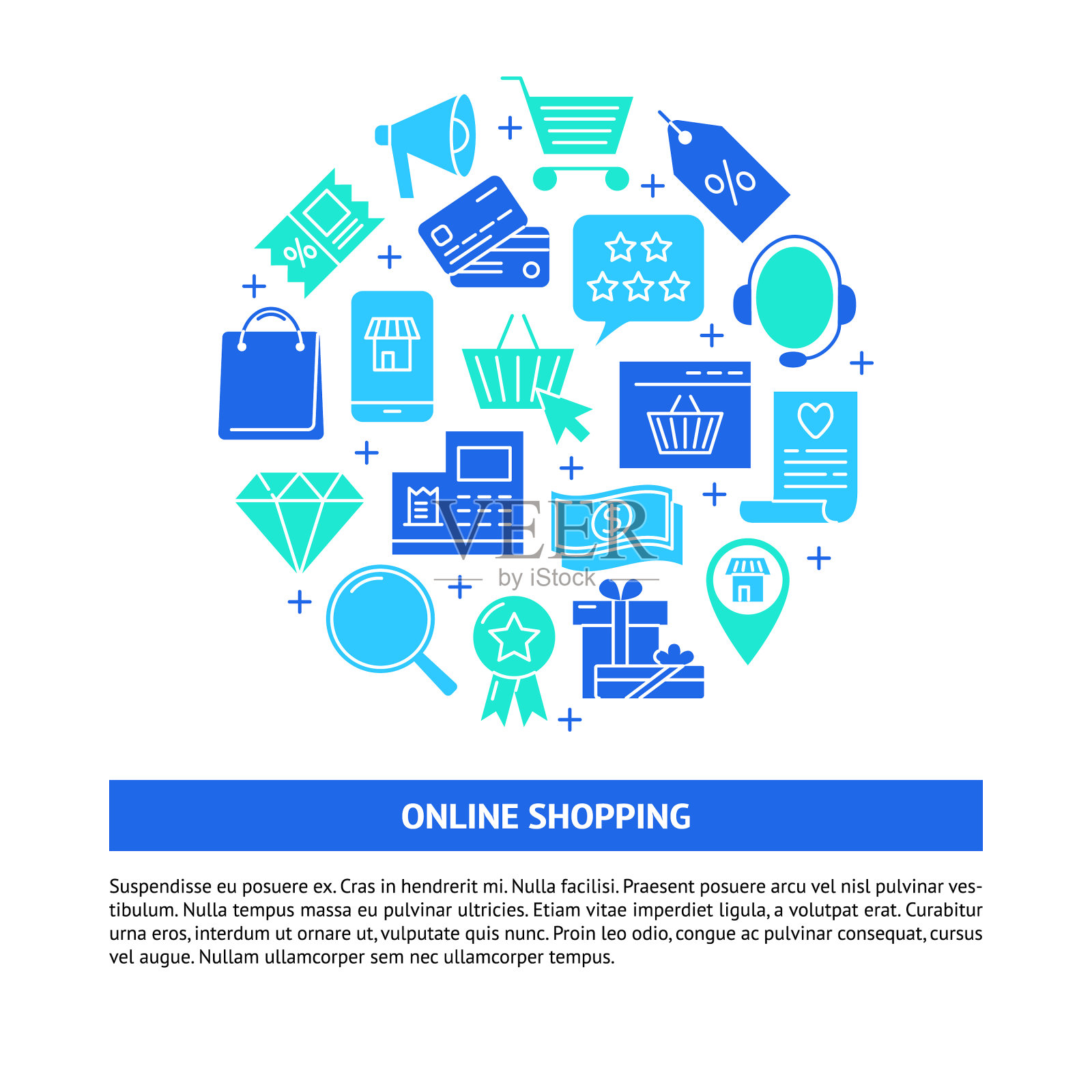 网上购物圆概念横幅在平面风格设计模板素材