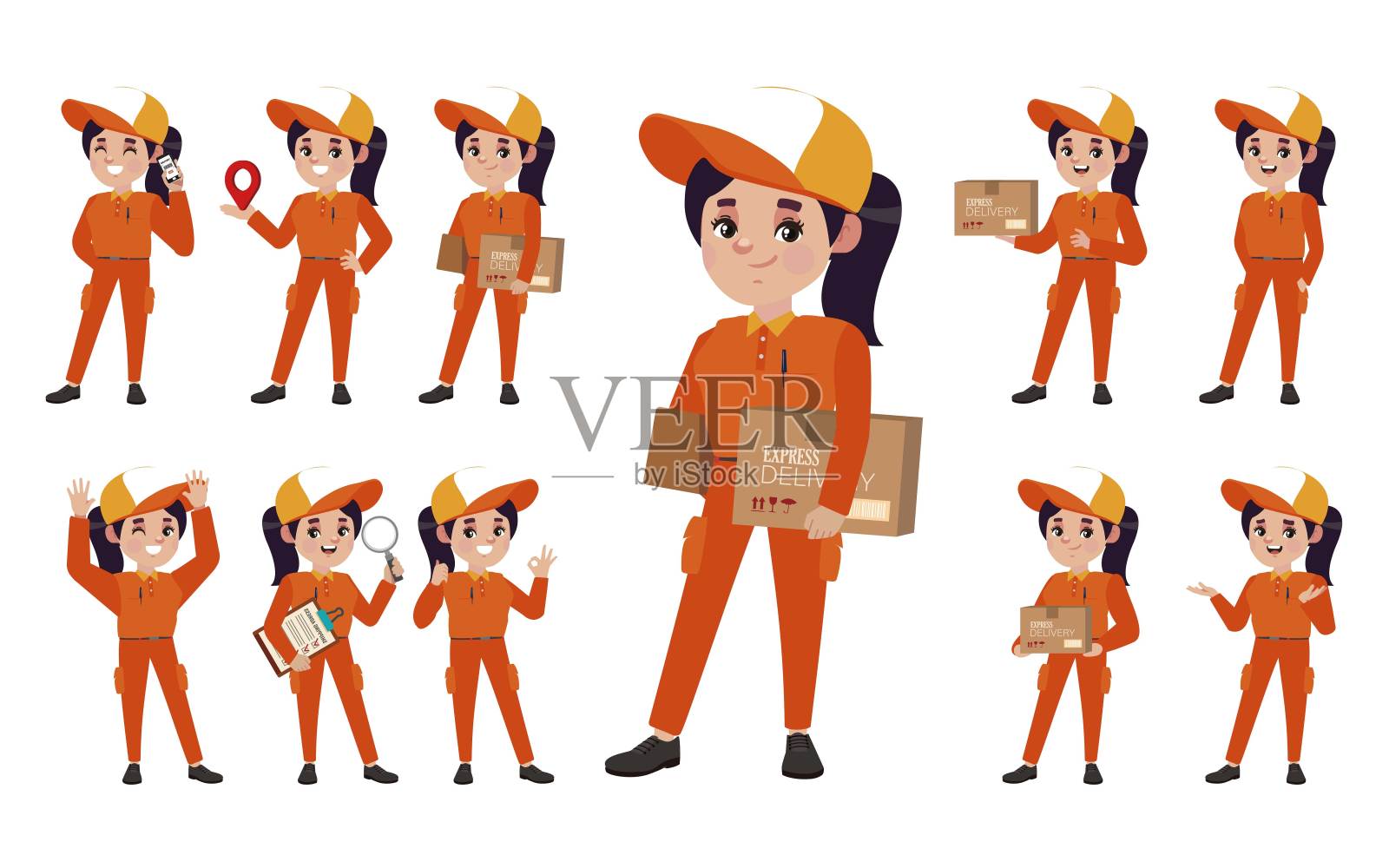 不同姿势的送货员插画图片素材