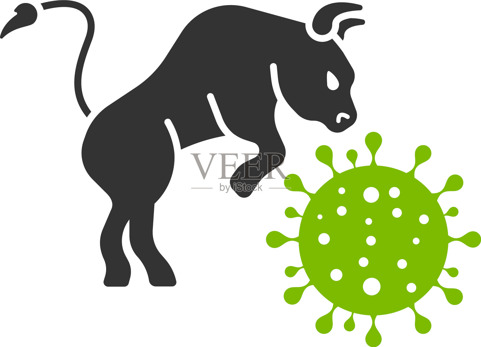 公牛攻击冠状病毒平面图标插画图片素材