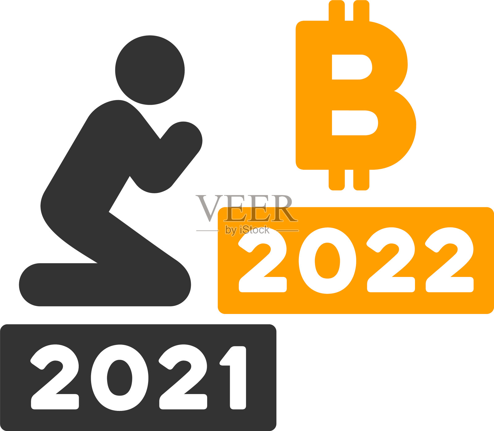 男人祈祷比特币2022平图标插画图片素材