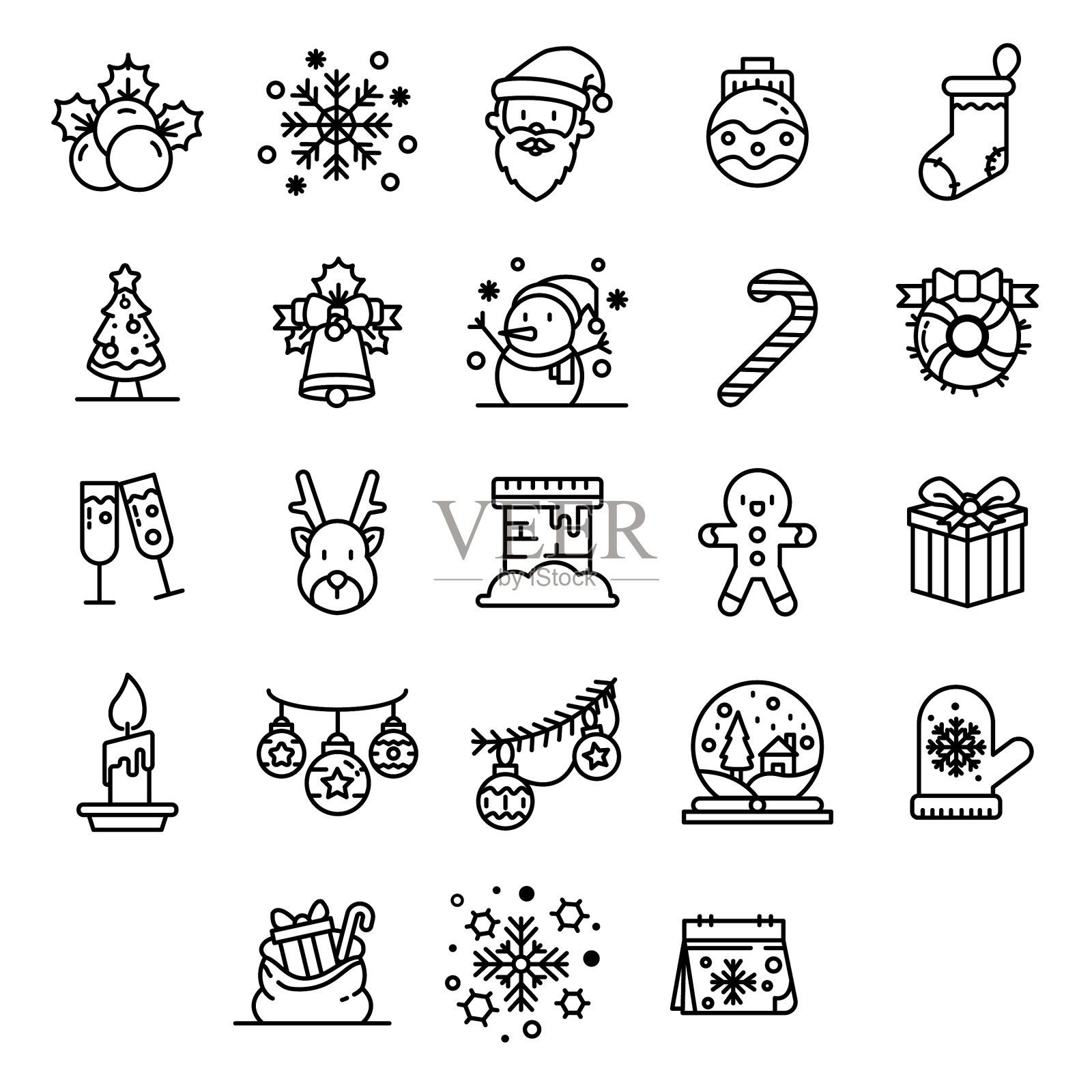 圣诞图标细线设置在白色的背景图标素材