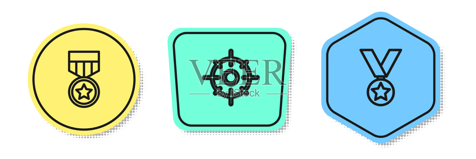 设定线军事奖励奖章目标运动和图标素材