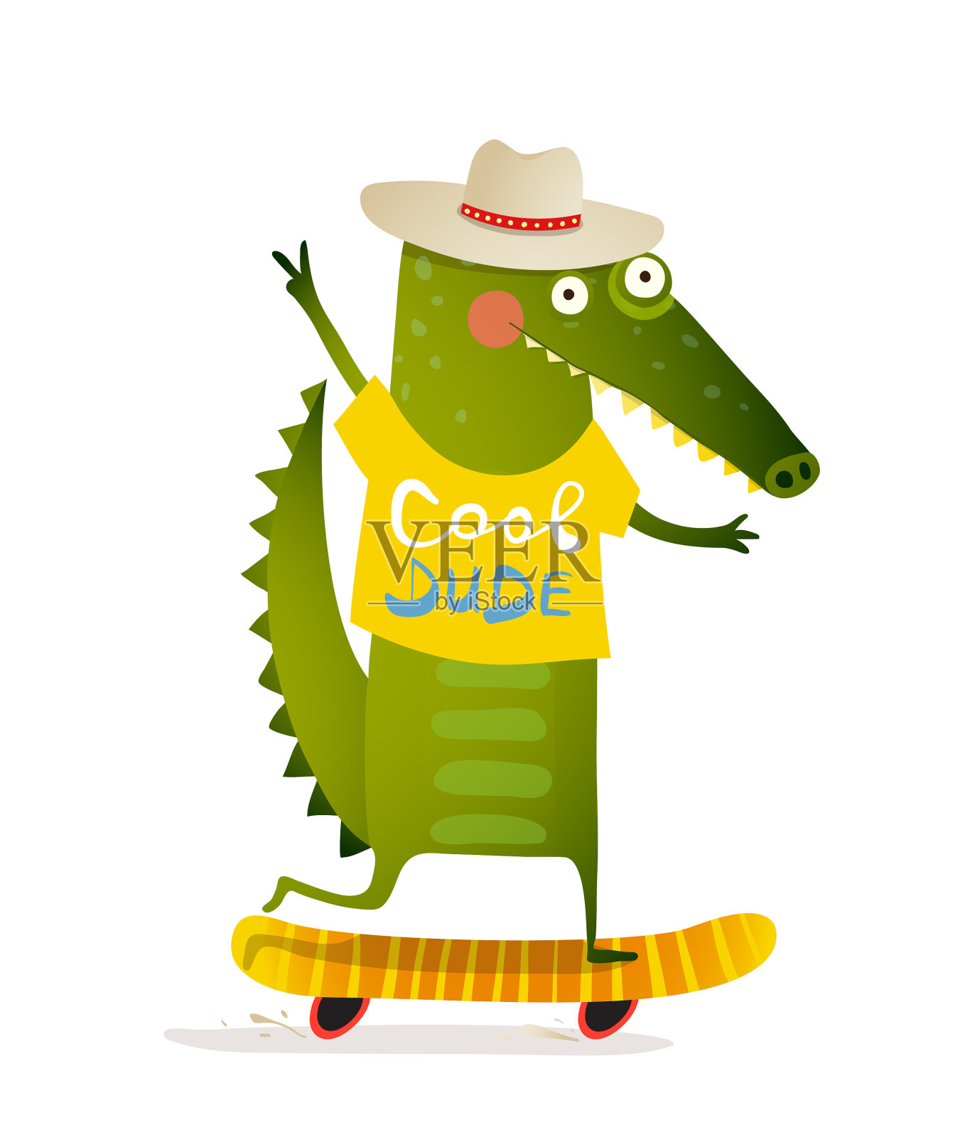 鳄鱼小孩喜欢在滑板上滑冰设计元素图片