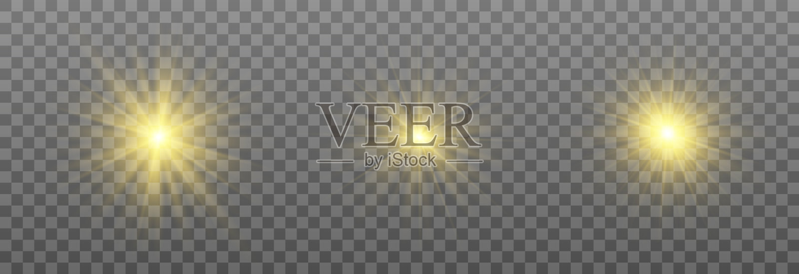 日光或灯光效果的特殊设计。星星、太阳或聚光灯的光束。明亮的闪光。光PNG。装饰元素。孤立的透明背景。插画图片素材