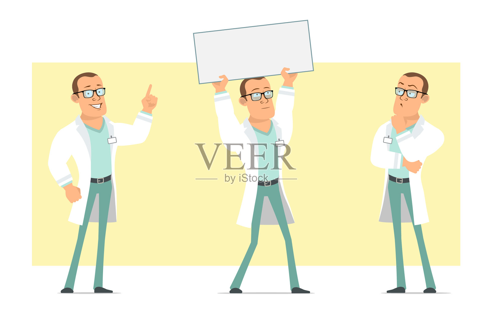 卡通扁搞笑强医生男人物集图标素材