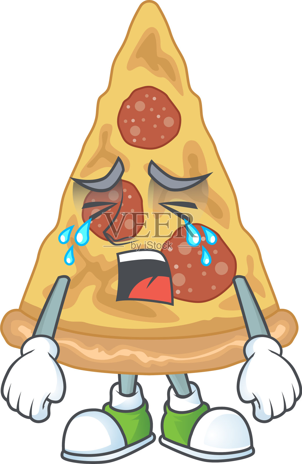 一个哭泣的披萨卡通人物图画设计元素图片