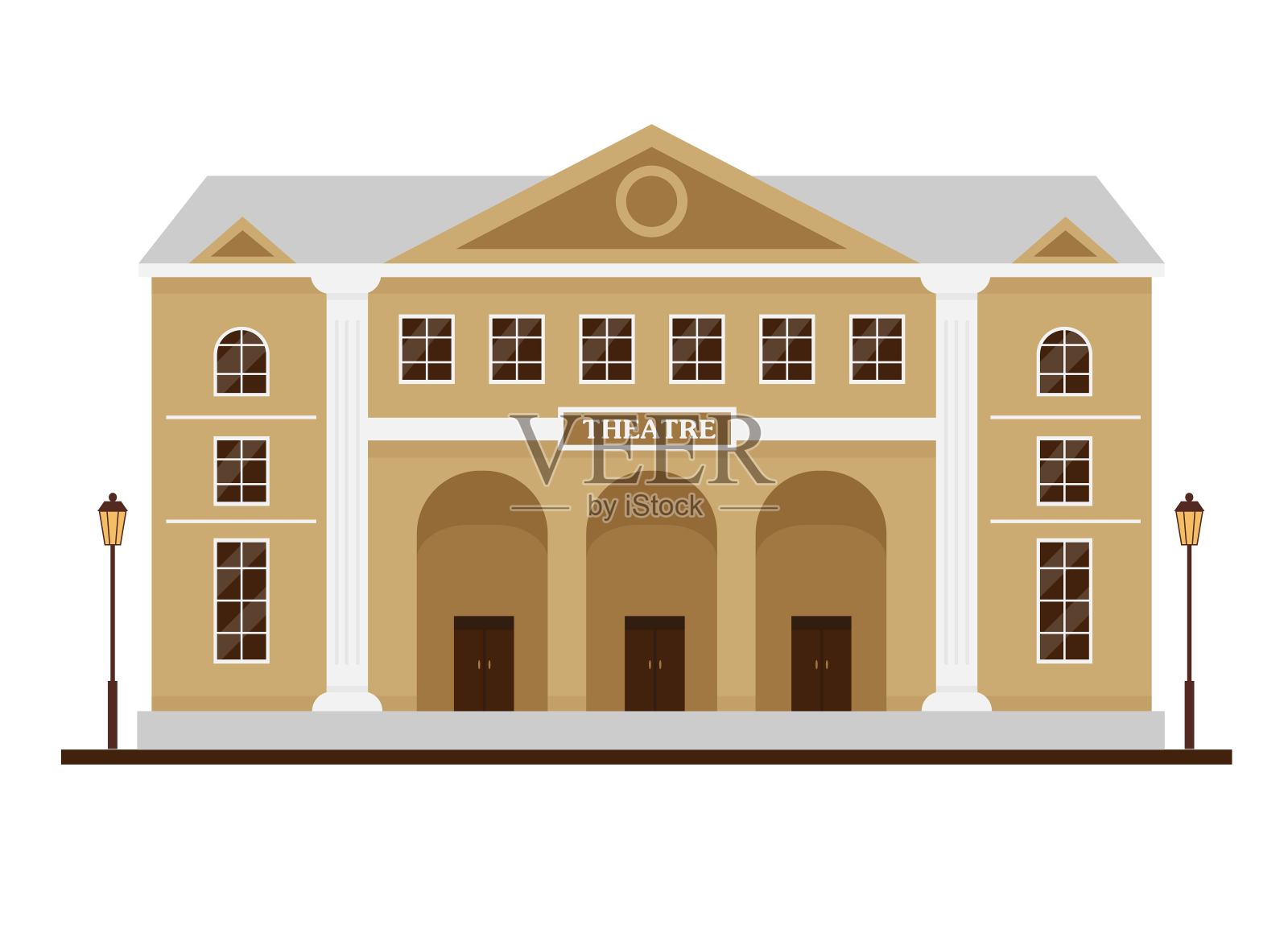 剧院建筑的正面。歌剧院外观。插画图片素材