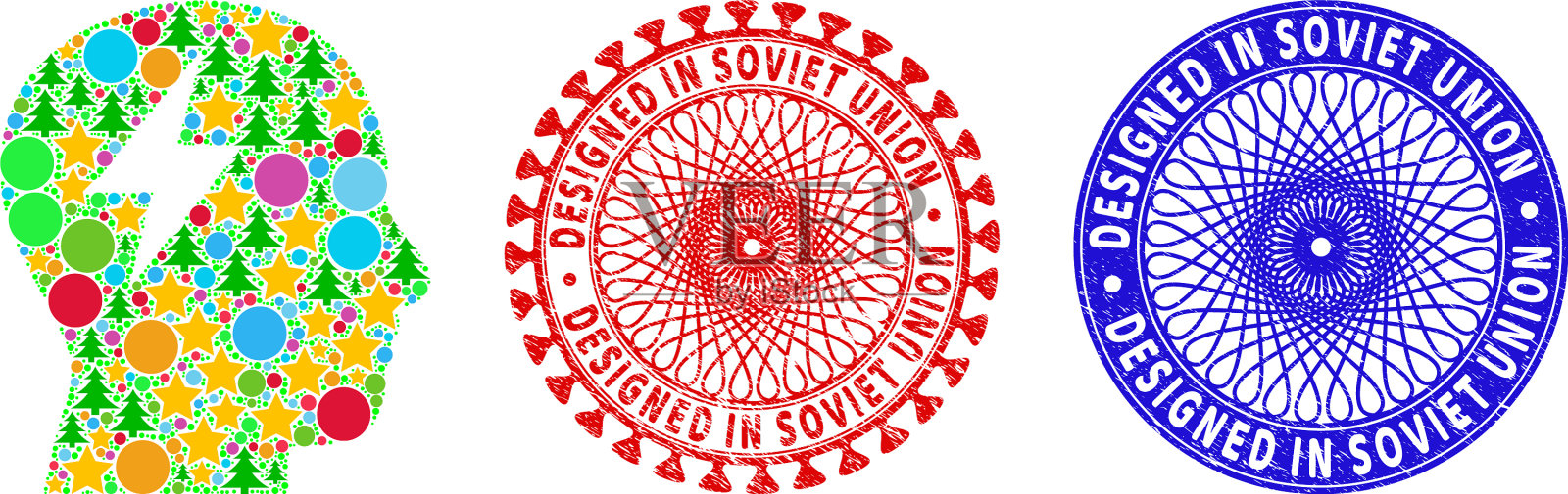 苏联设计的纹理密封和插画图片素材