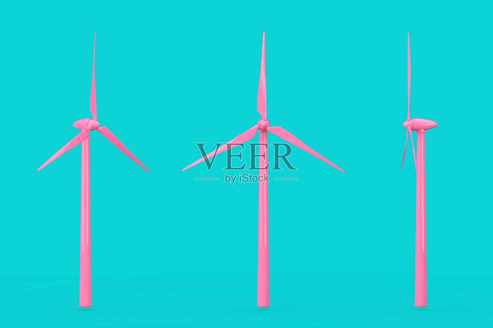 粉色风力涡轮机风车在双色调风格。3d渲染照片摄影图片