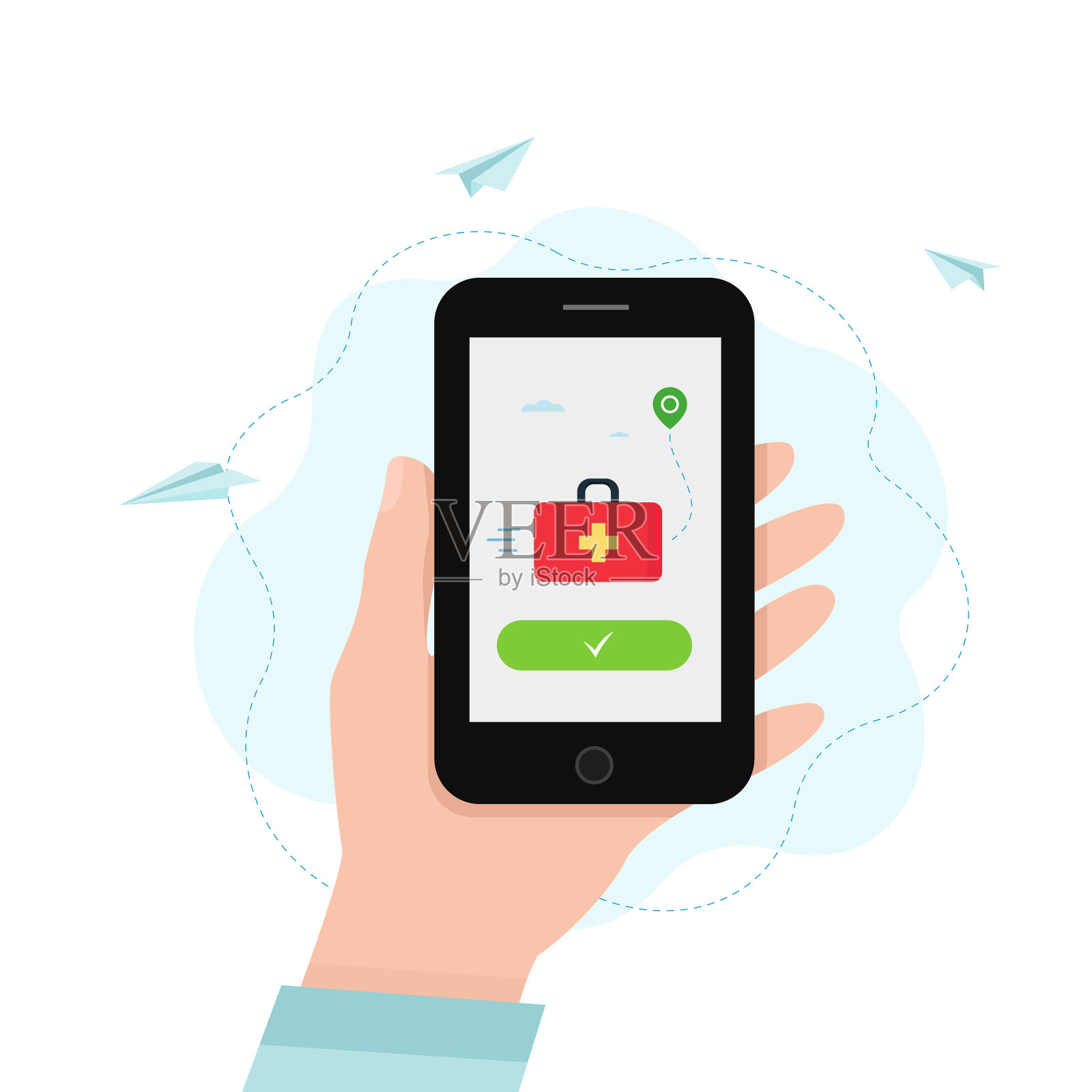 手持电话与急救箱交付屏幕设计元素图片