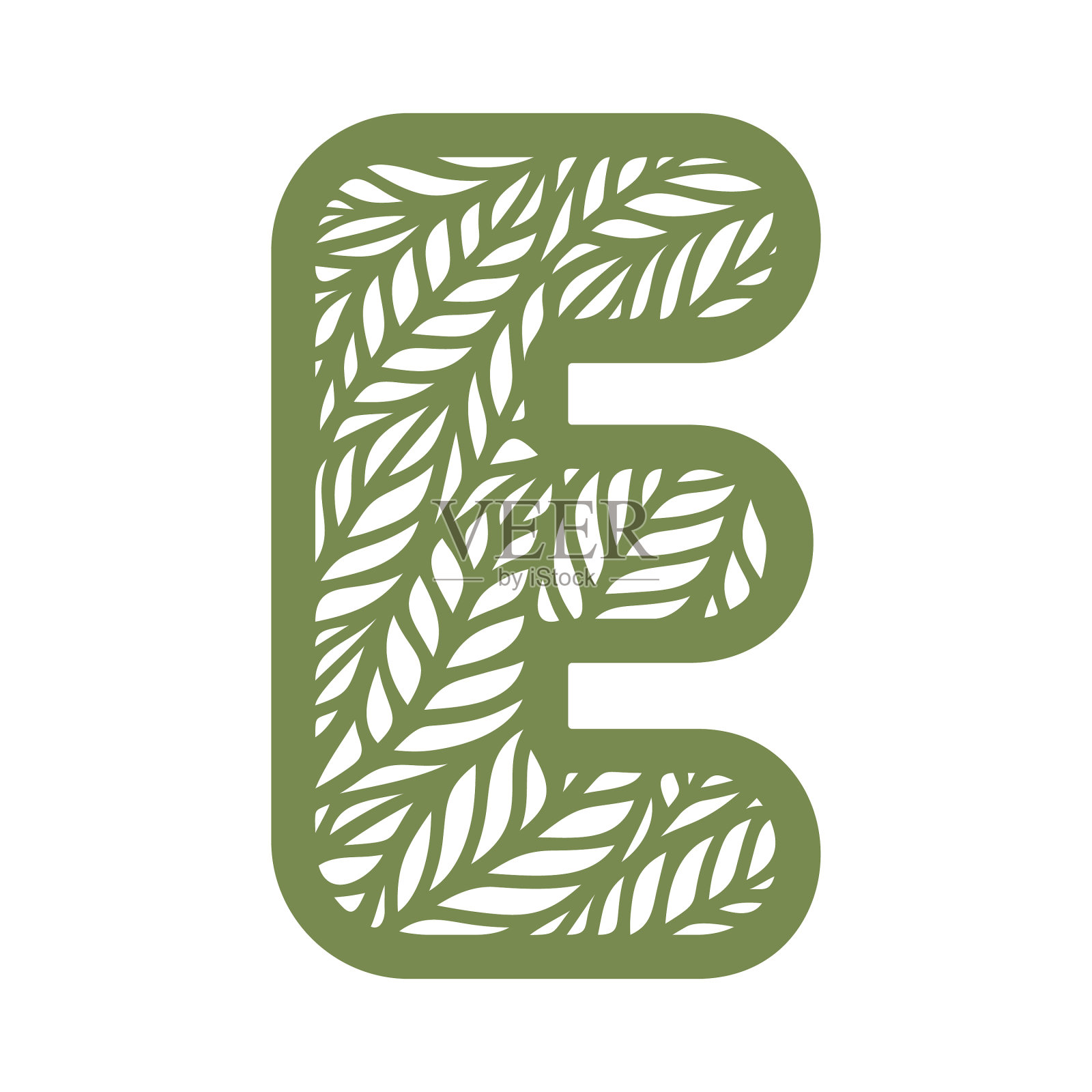 字母e带有图案的叶子设计元素图片