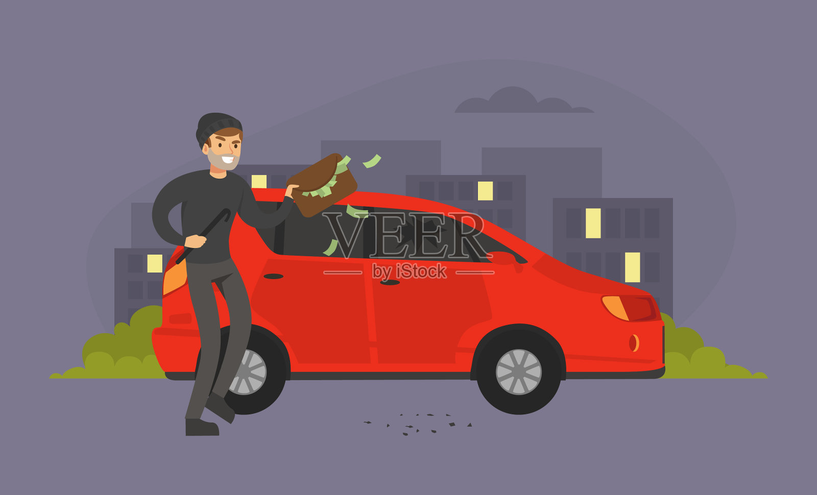 男窃贼从车里偷钱包插画图片素材