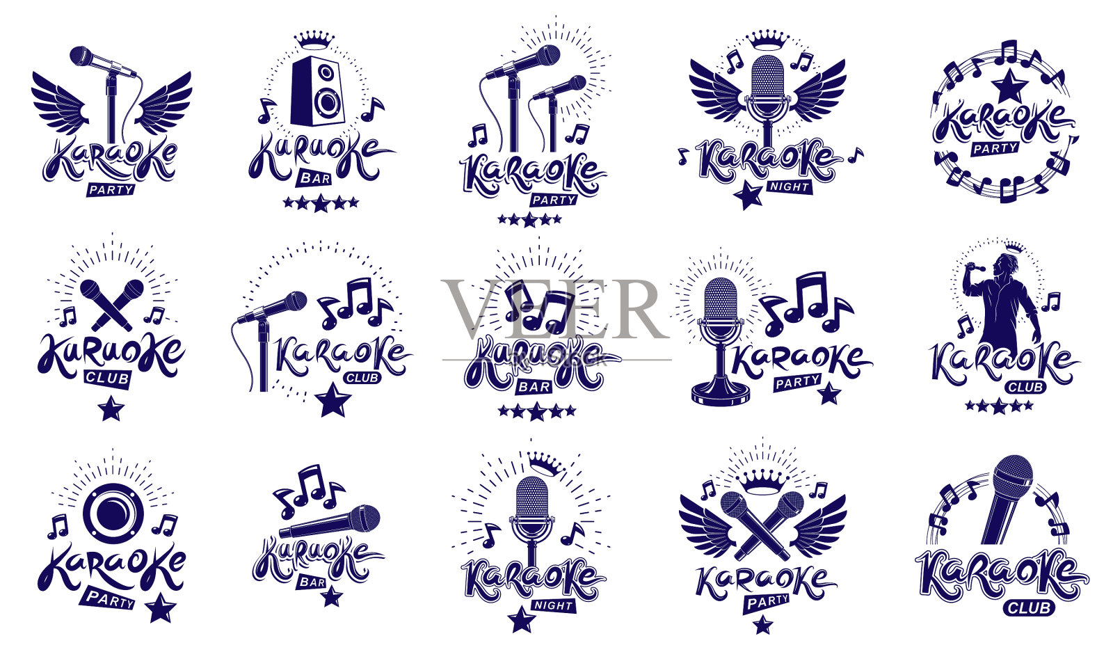 卡拉ok派对或俱乐部的标志和标志设计模板素材