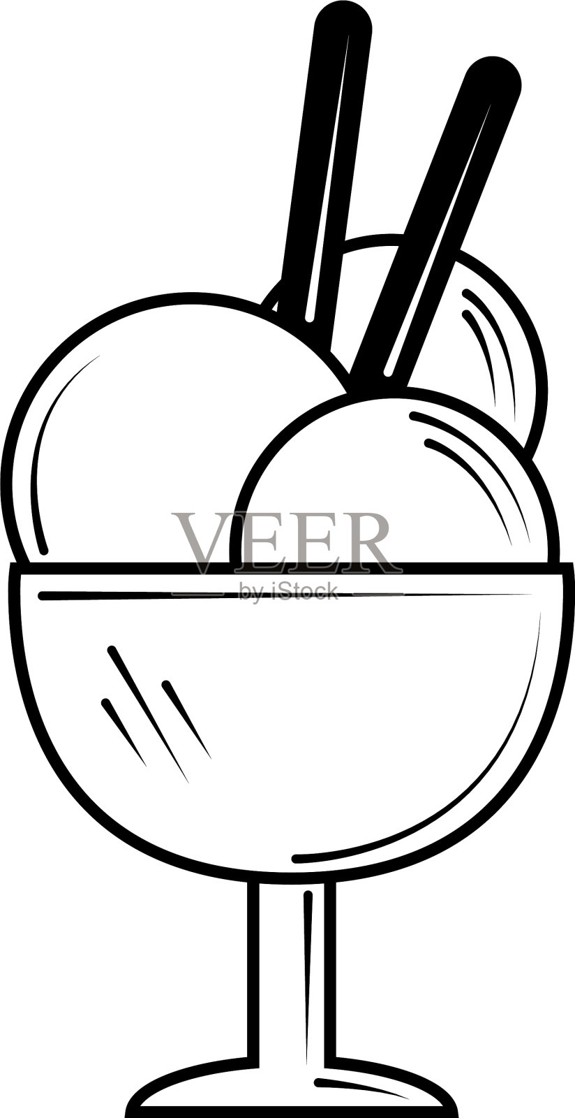 餐厅冰淇淋勺在杯子在线条风格设计元素图片