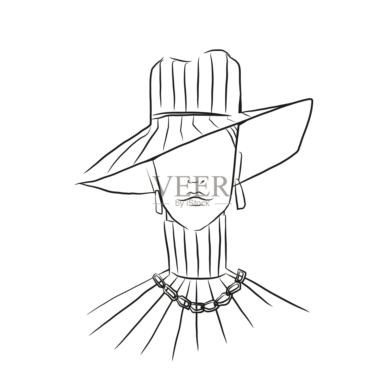 戴着帽子的女人涂色页设计元素图片