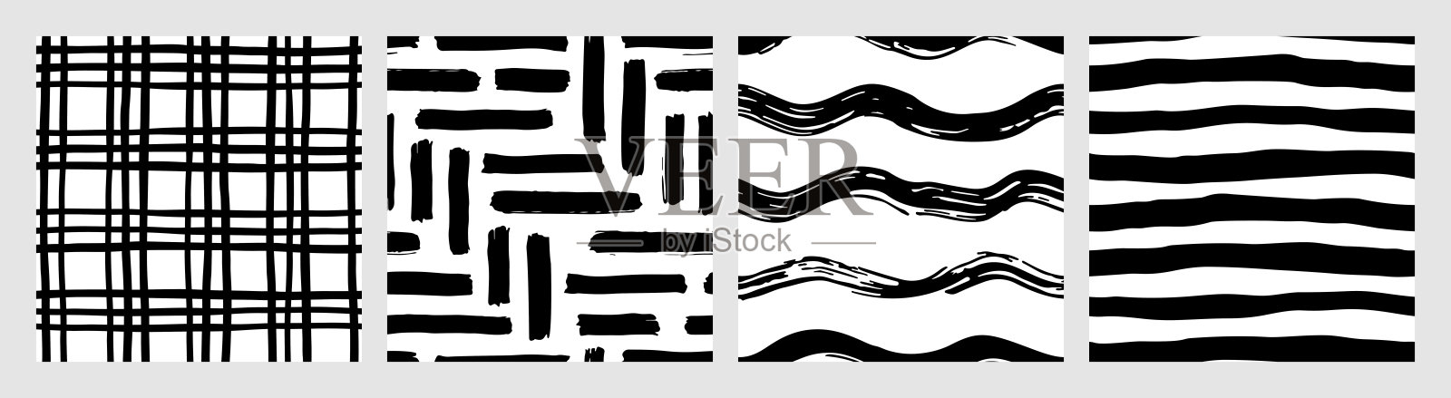 一套笔触无缝黑白模式插画图片素材