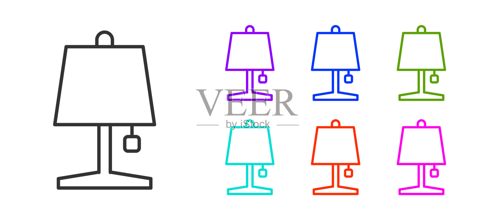 在白色背景上孤立的台灯图标。设置图标丰富多彩。向量插画图片素材