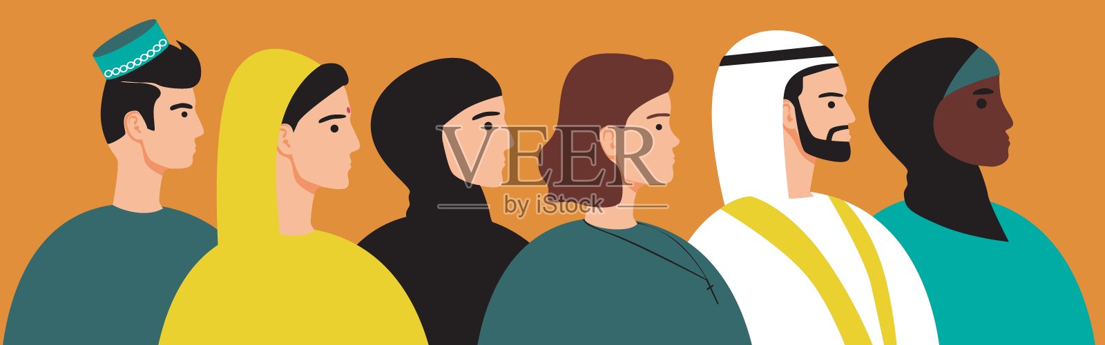 宗教人士一起孤立，平载体股票插图与佛教，天主教，伊斯兰人，犹太人作为和平的概念插画图片素材