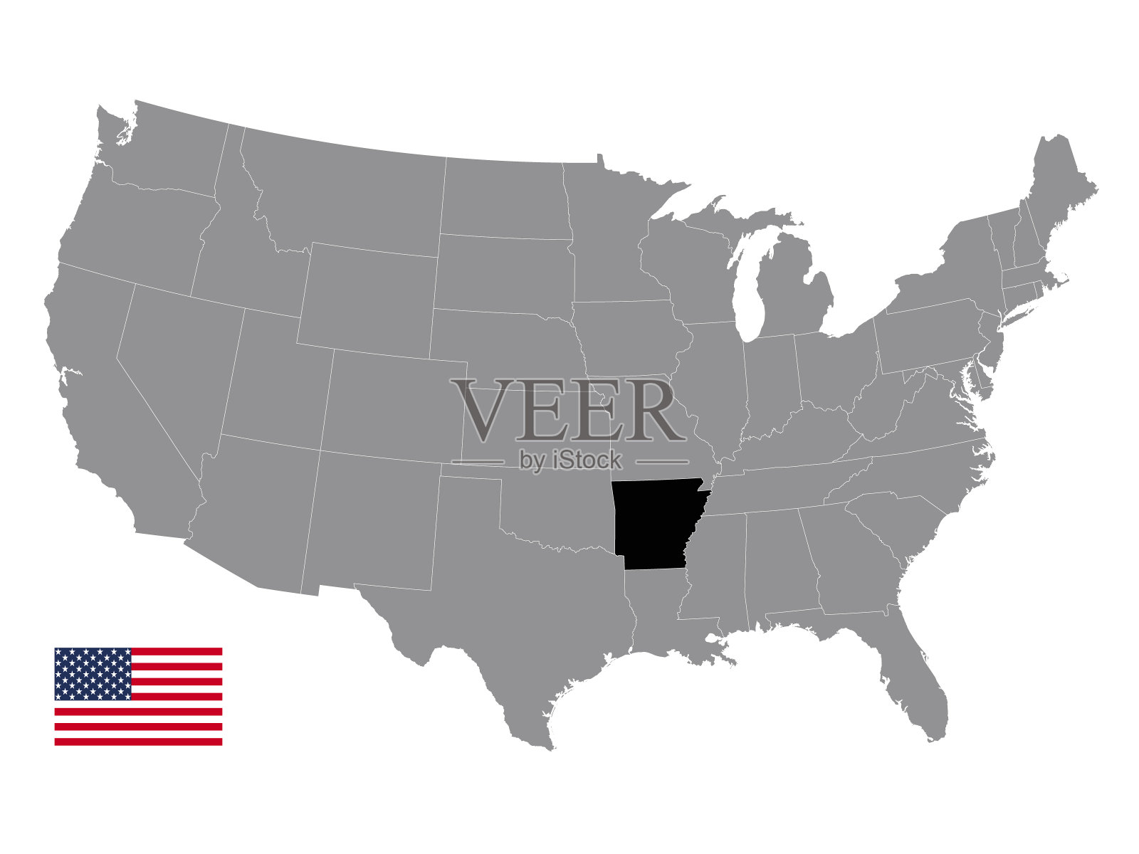 带有美国国旗的阿肯色州地图插画图片素材