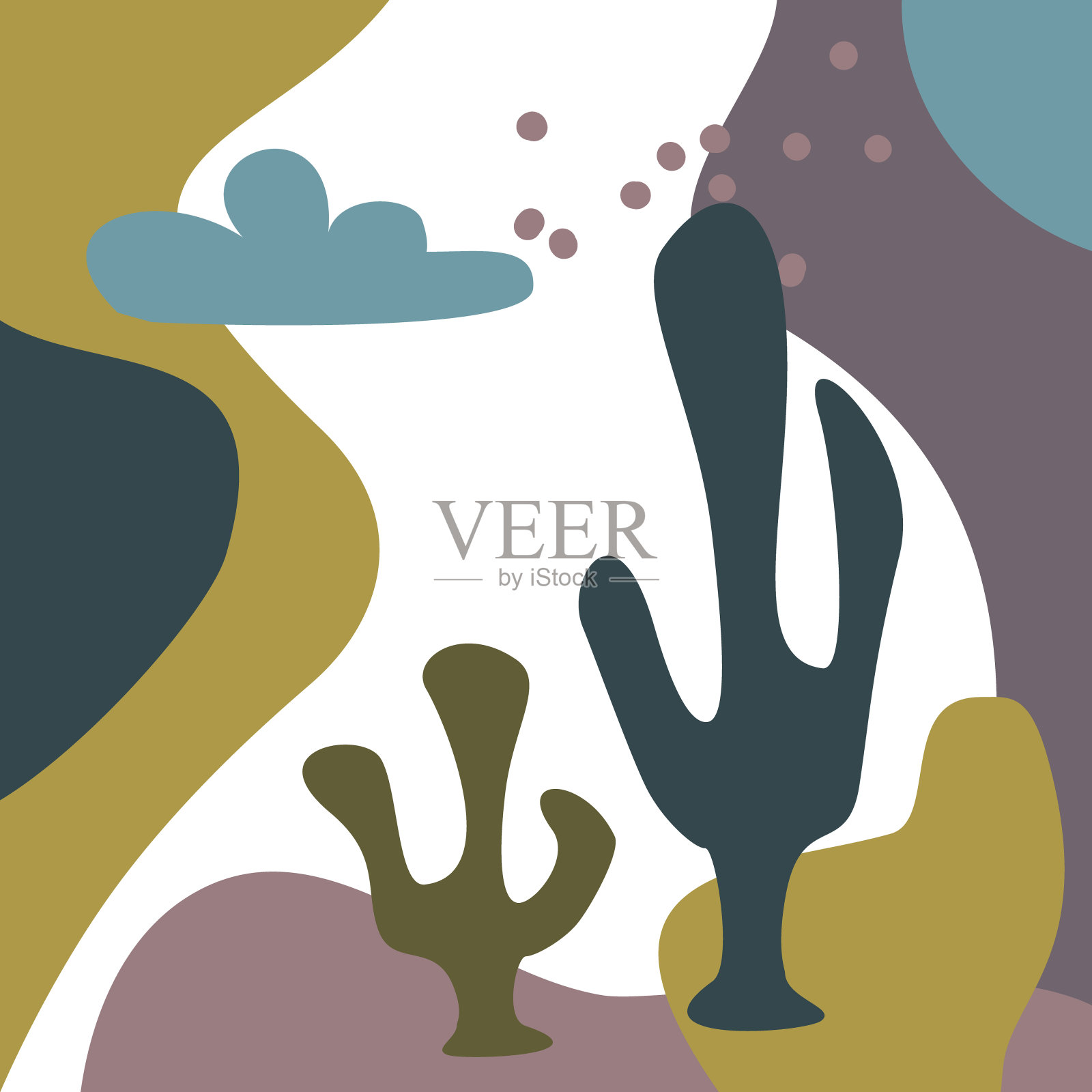 抽象的艺术背景与不同的形状，植物和植物元素，在泥土色调色板插画图片素材