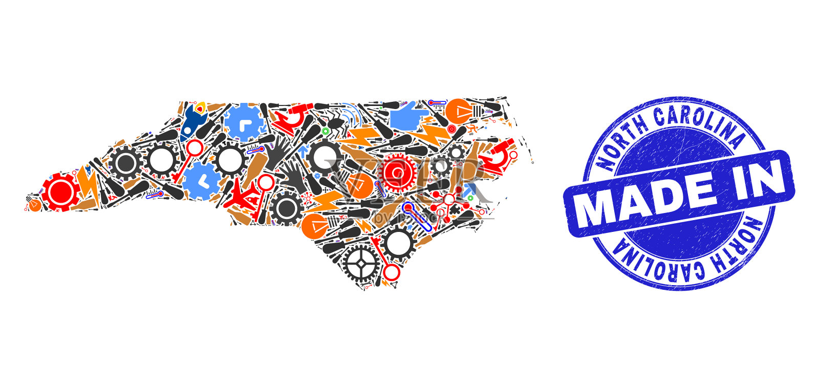 生产马赛克北卡州地图和插画图片素材