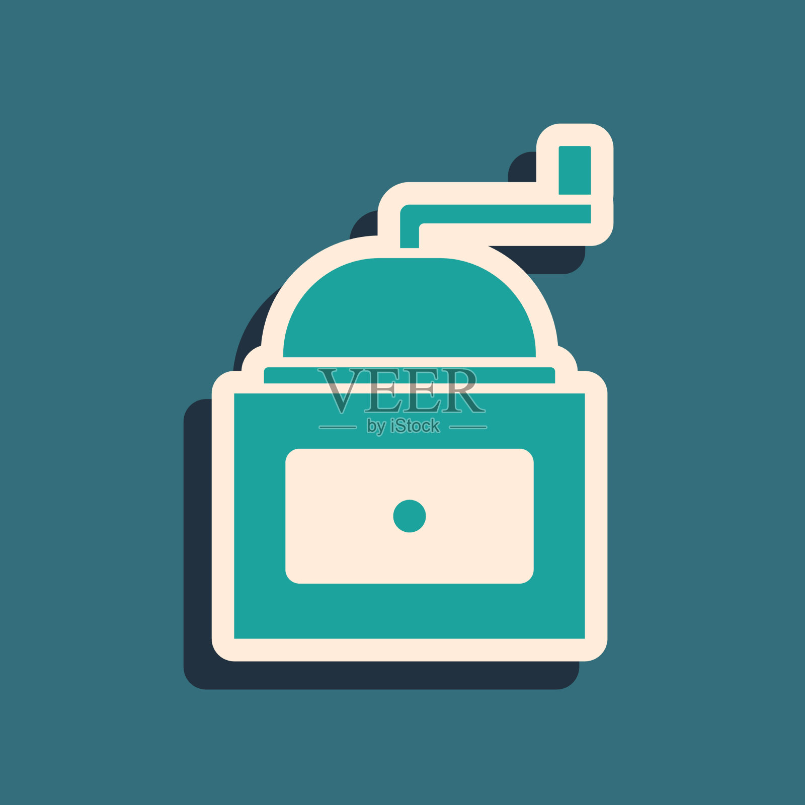 绿色手动咖啡研磨机图标隔离在绿色插画图片素材