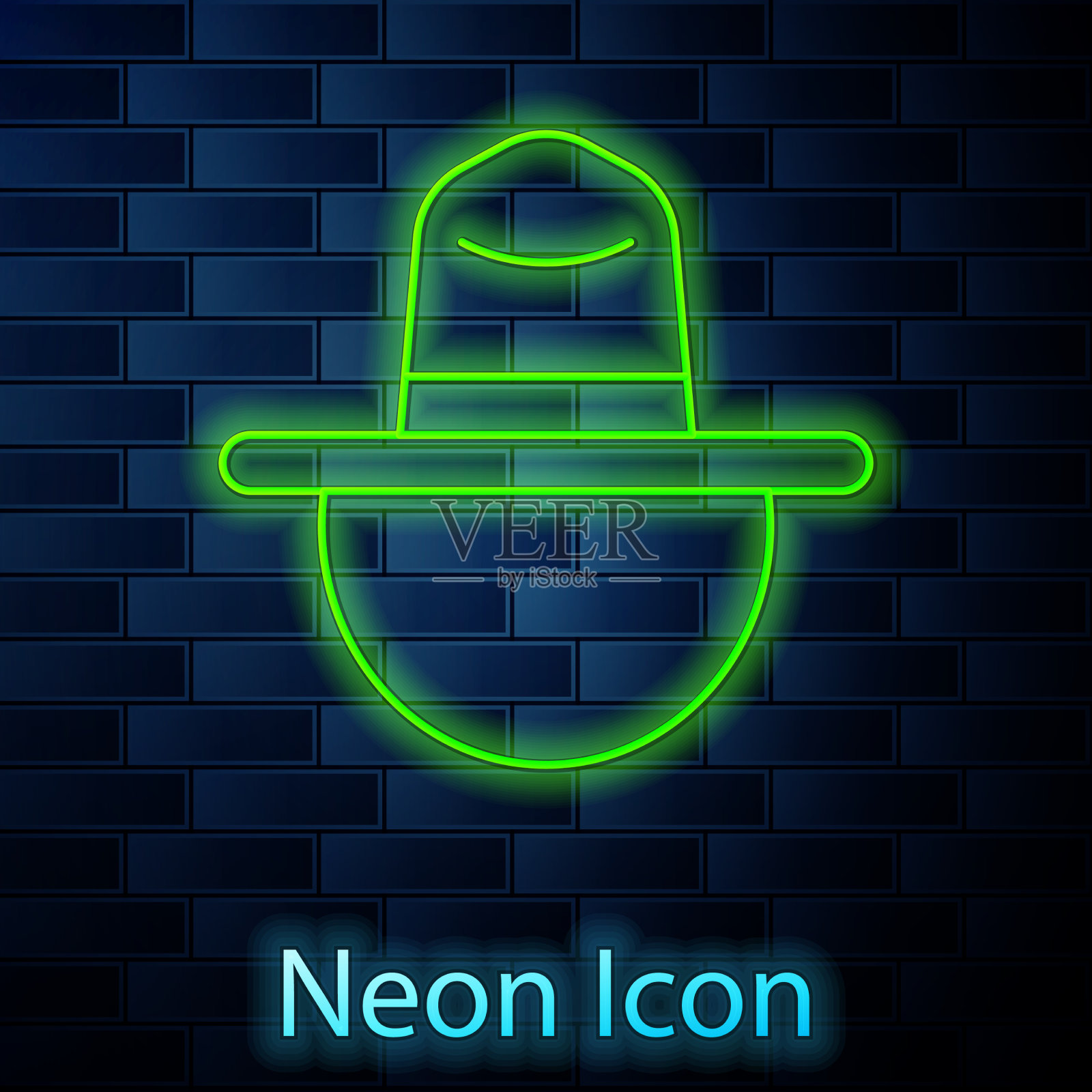 发光的霓虹线加拿大骑警帽制服图标插画图片素材