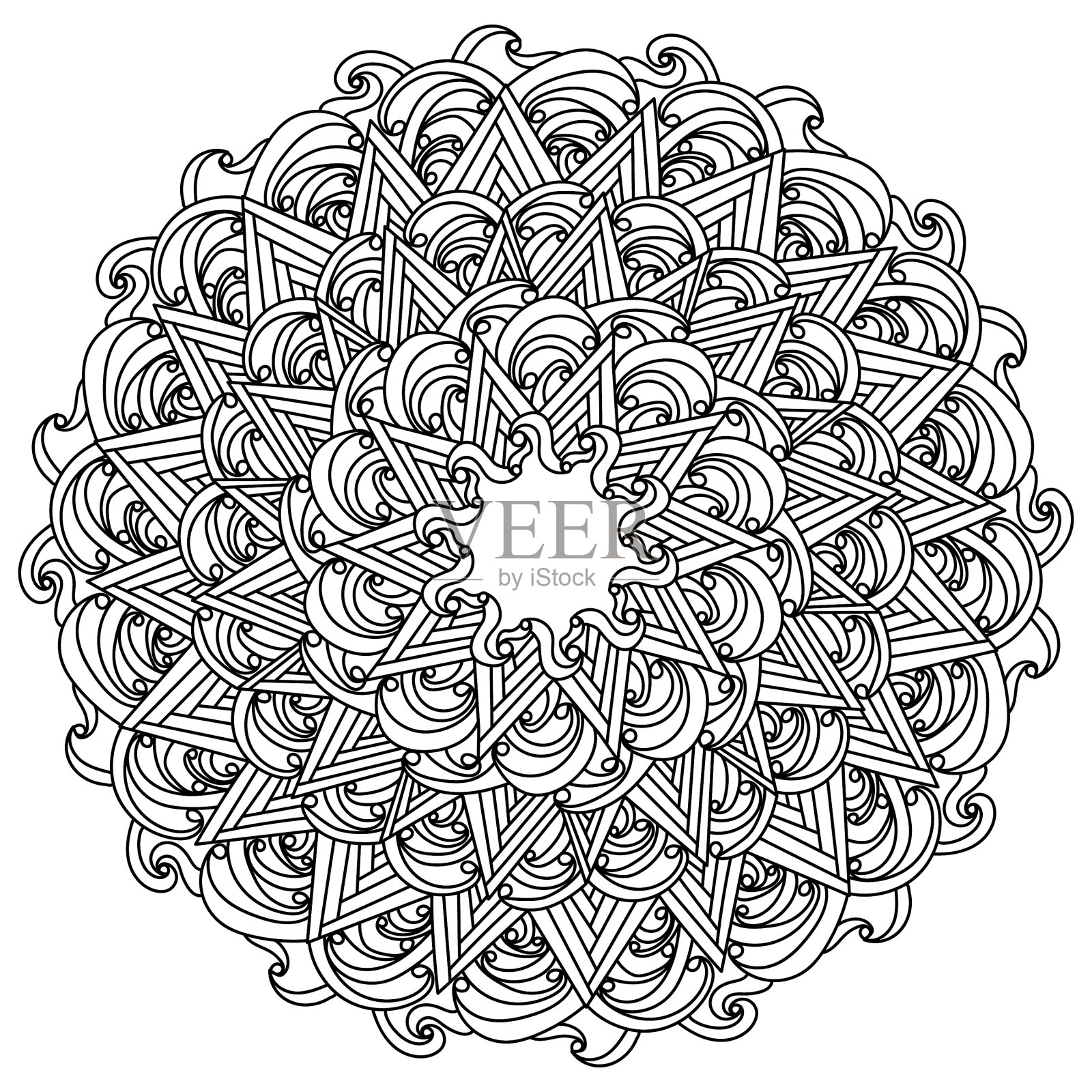 抗压力曼荼罗许多卷曲和三角形插画图片素材