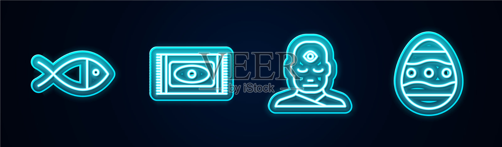 放线，基督教鱼，传统地毯人插画图片素材