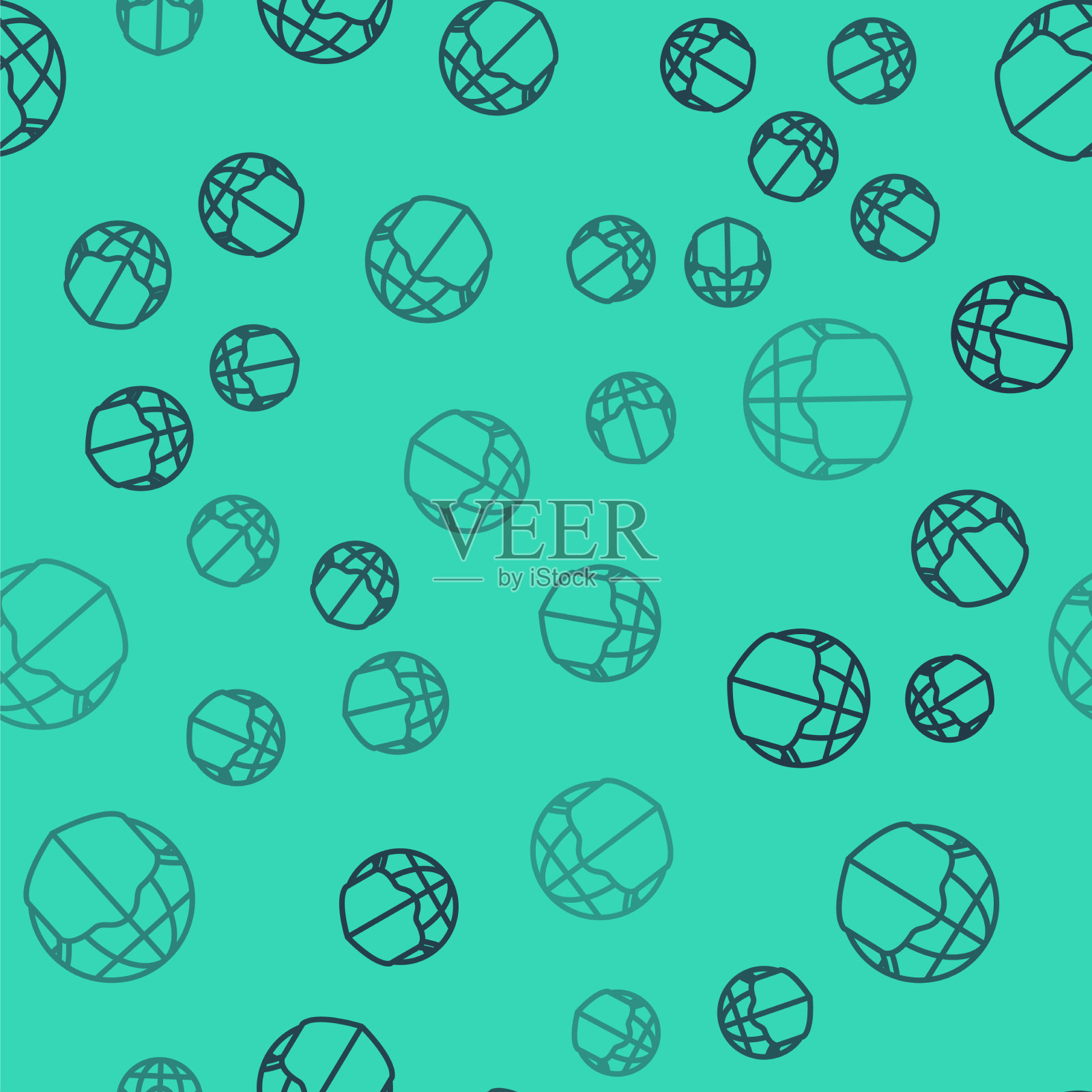 带医用口罩图标的黑线地球仪插画图片素材