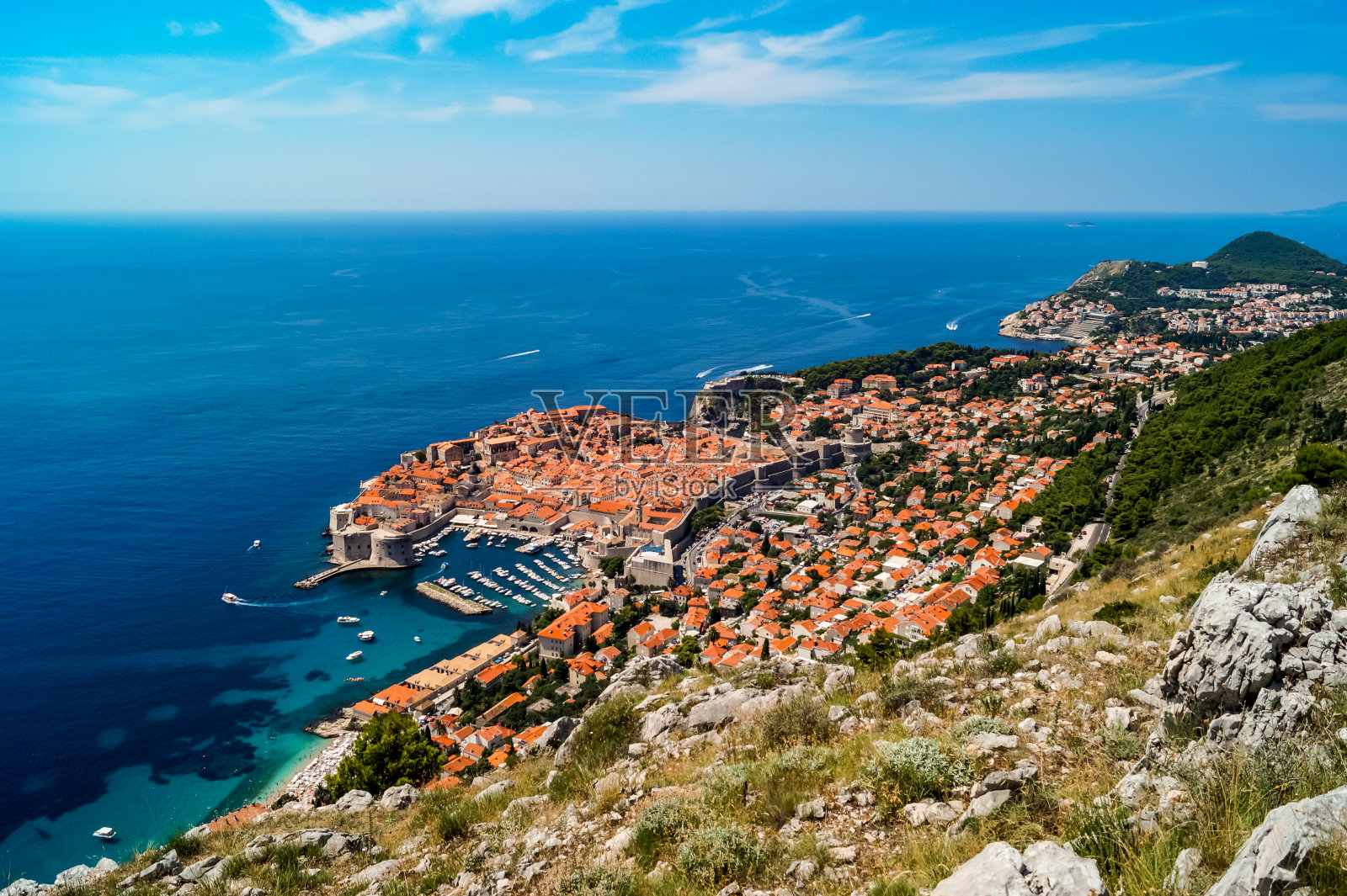 克罗地亚——杜布罗夫尼克老城全景。照片摄影图片