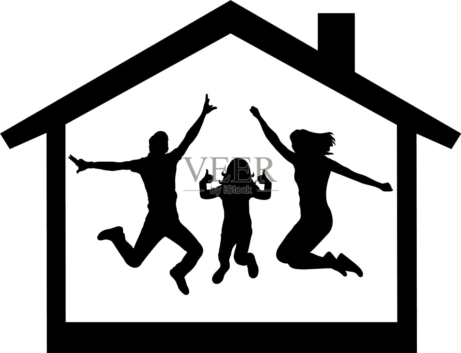 幸福家庭买房子剪影插画图片素材