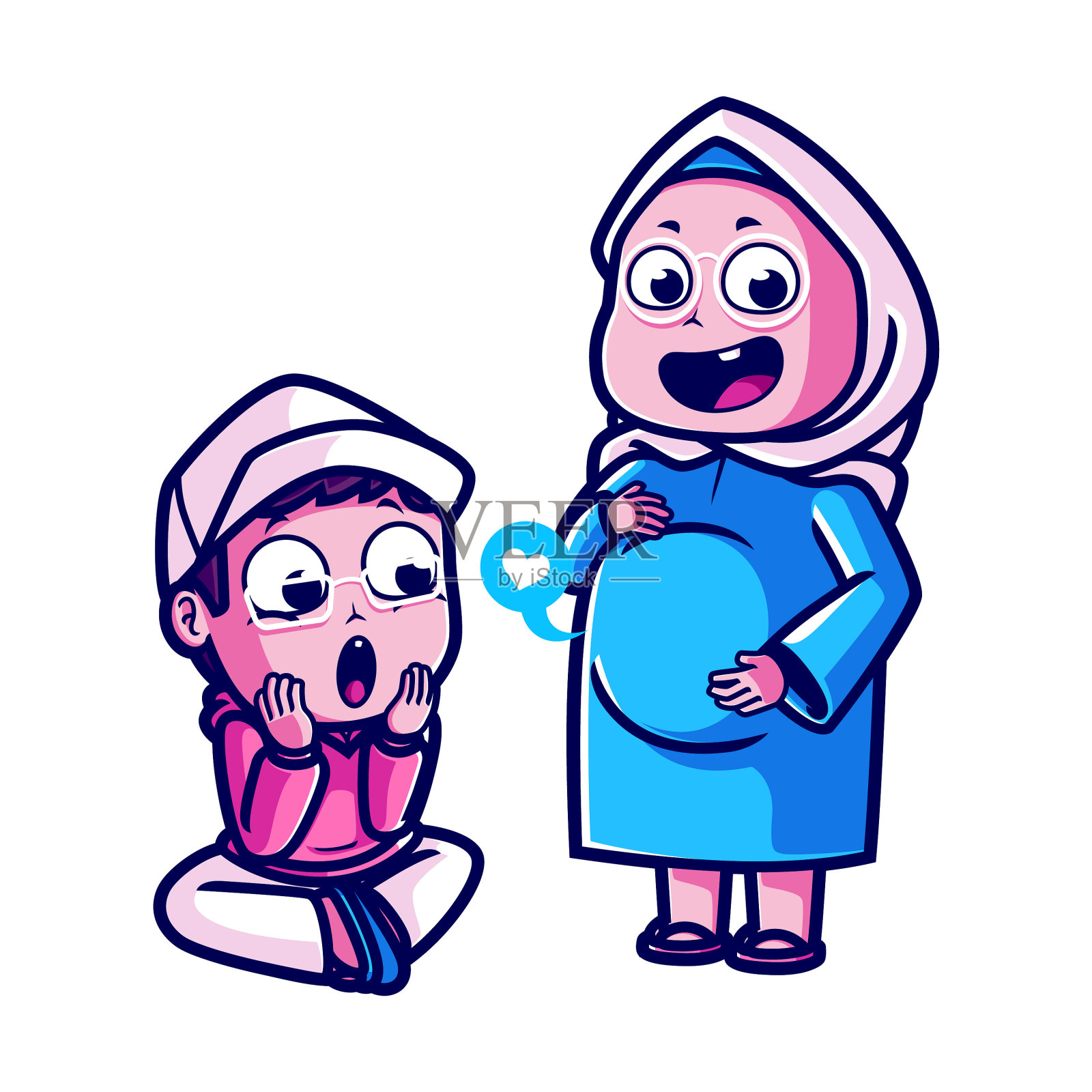 可爱的穆斯林夫妇怀孕卡通插画图片素材