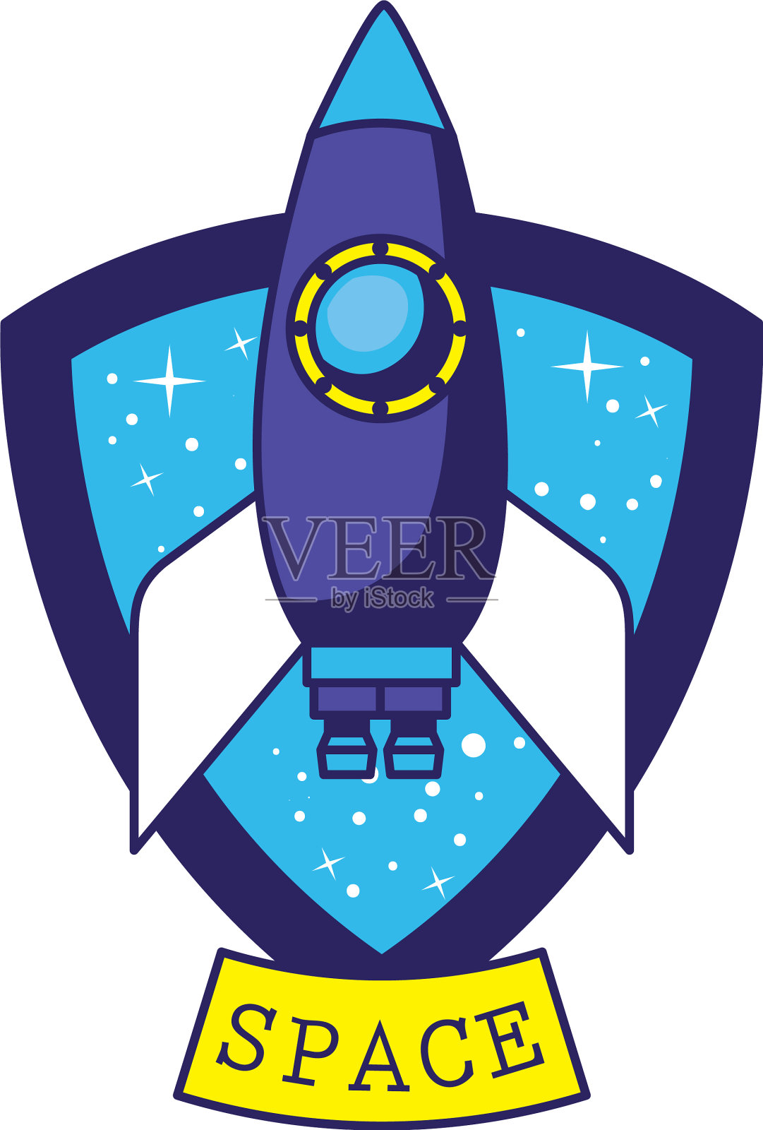 徽章里面有宇宙飞船和太空字母插画图片素材