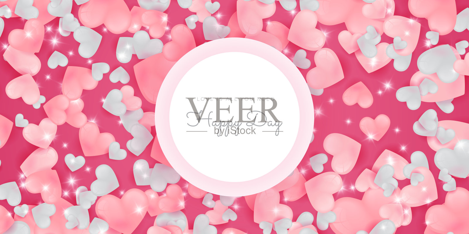 红色，粉色和白色的心在透明的背景孤立飞行。矢量插图。剪纸装饰为情人节的边界或框架设计。生日套装，妈妈，夏天，圣诞节插画图片素材