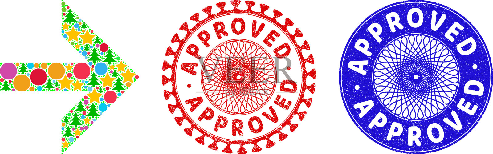 批准的垃圾密封和箭头右马赛克的设计元素图片