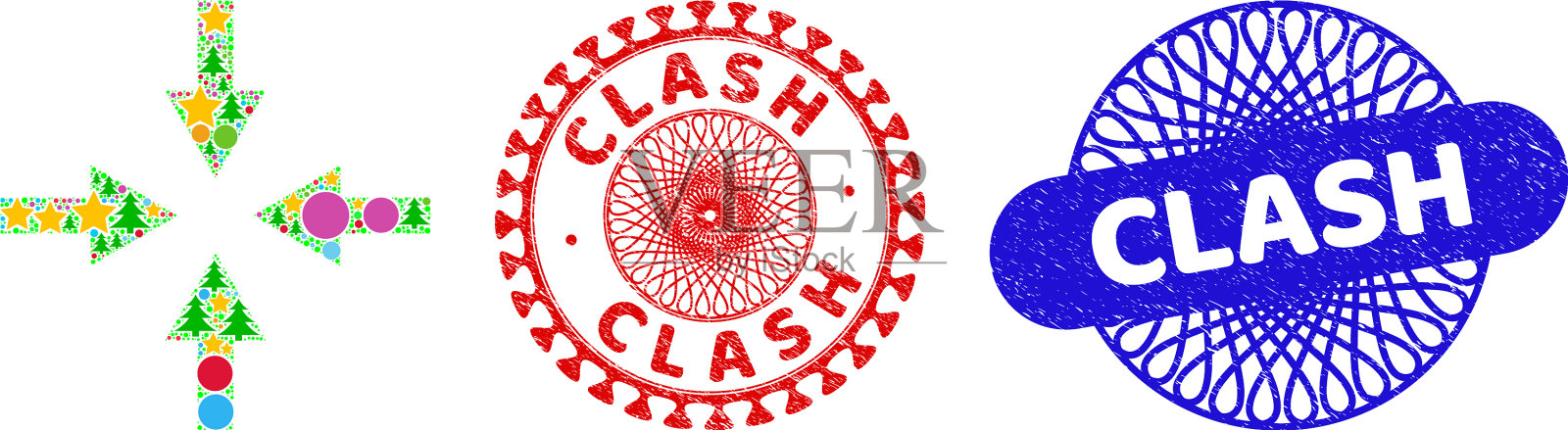 碰撞垃圾印章和压缩箭插画图片素材