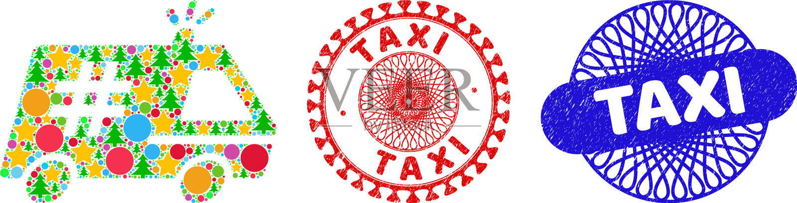 出租车刮了印章，监狱警车也刮了插画图片素材