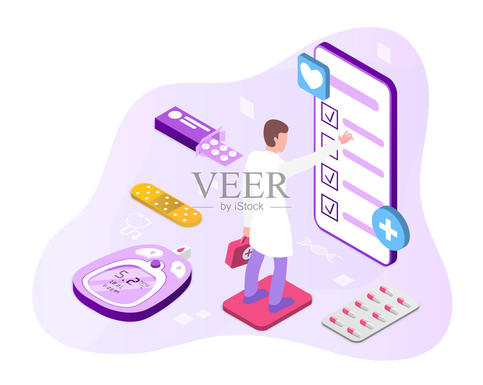 糖尿病患者的保健治疗。插画图片素材