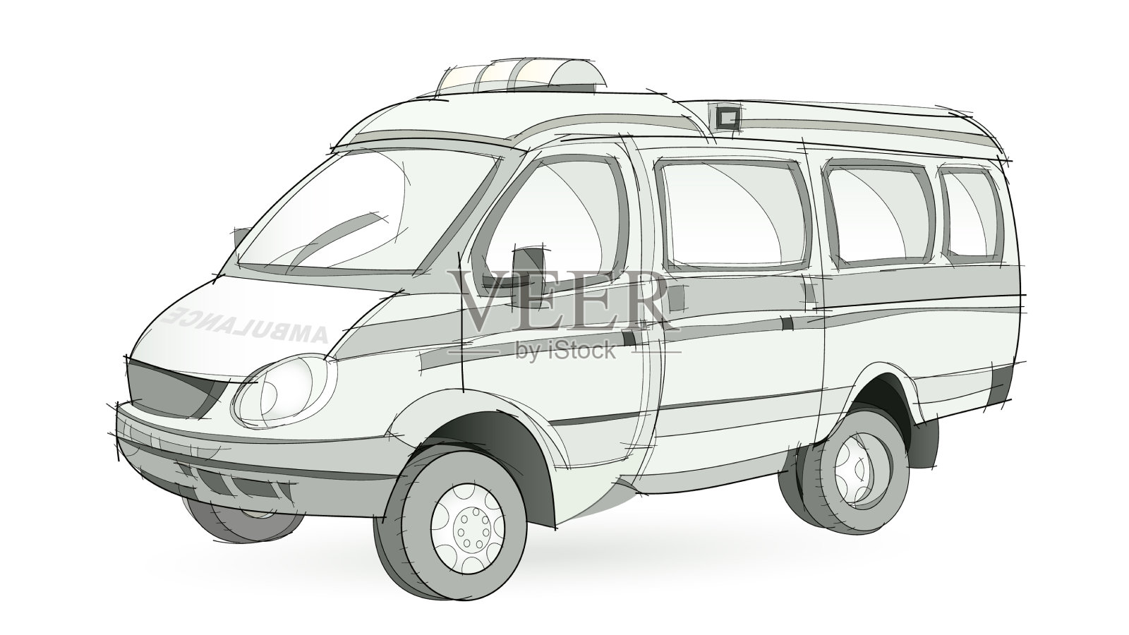 白色的梦幻救护车插画图片素材