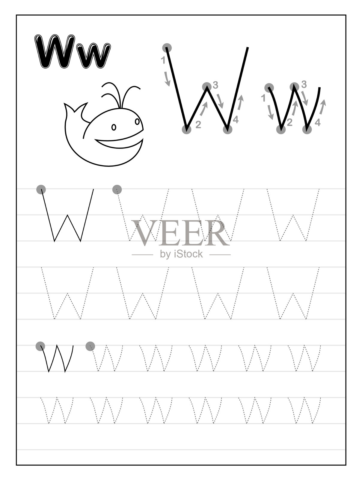 追踪字母w黑色和白色插画图片素材