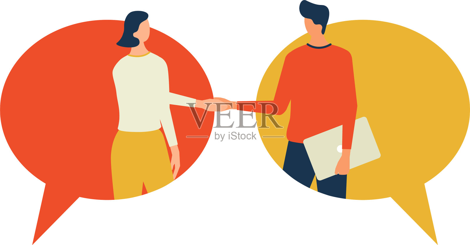 商业交易中男人和女人的手在泡沫中握手设计元素图片