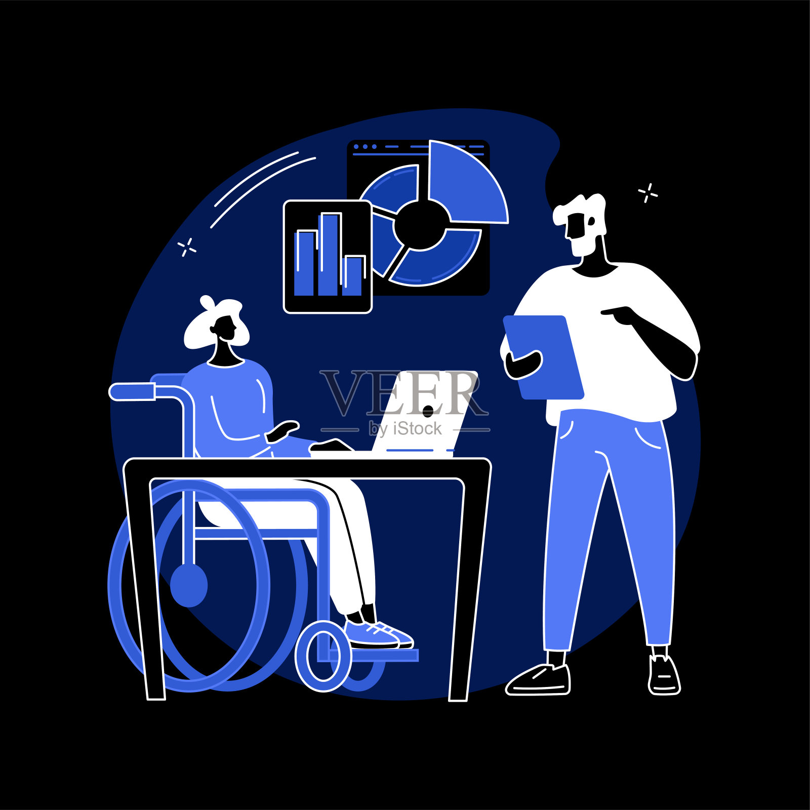 残障就业抽象概念矢量图解。插画图片素材