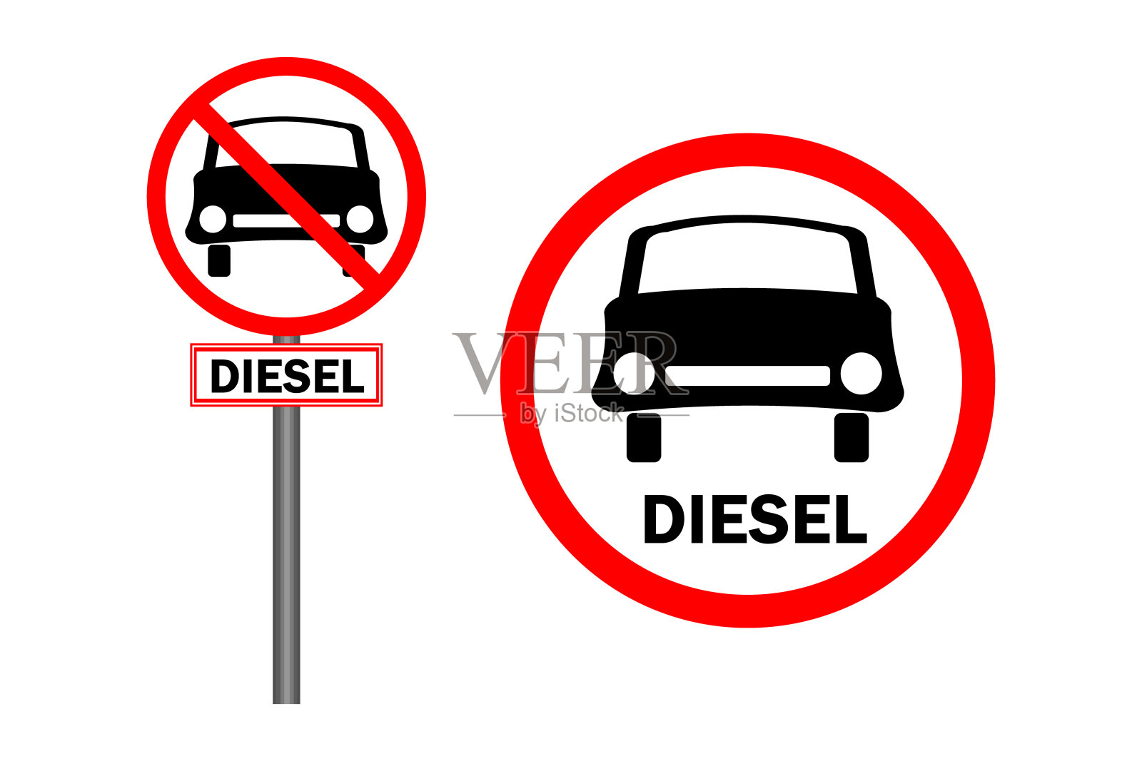 道路标志没有柴油汽车孤立在白色背景。设计元素图片