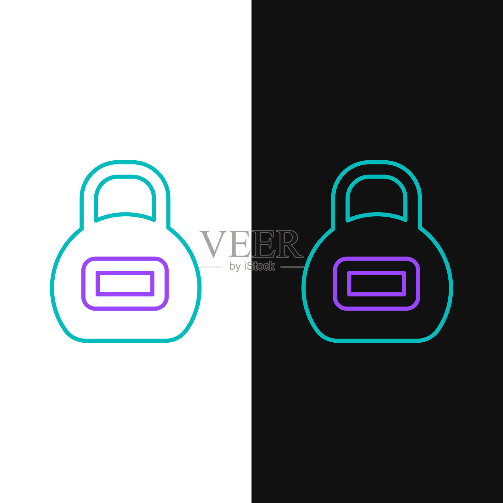 线壶铃图标孤立在白色和黑色背景。运动设备。色彩斑斓的轮廓的概念。向量插画图片素材